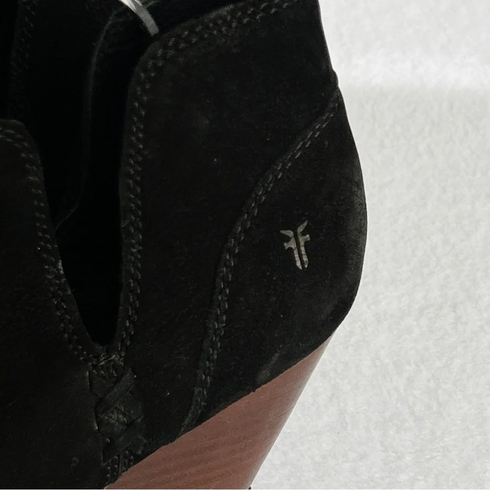 Frye Black Suede Cutout Ankle Booties with Wood Heel